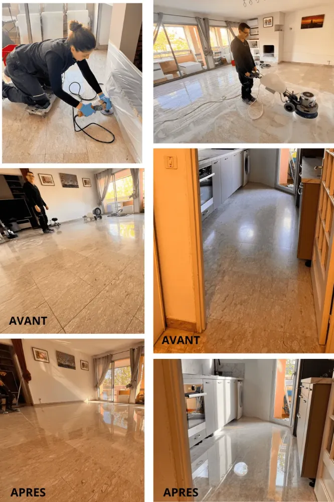 Travaux: ponçage de décapage et cristallisation des sols dans un appartement